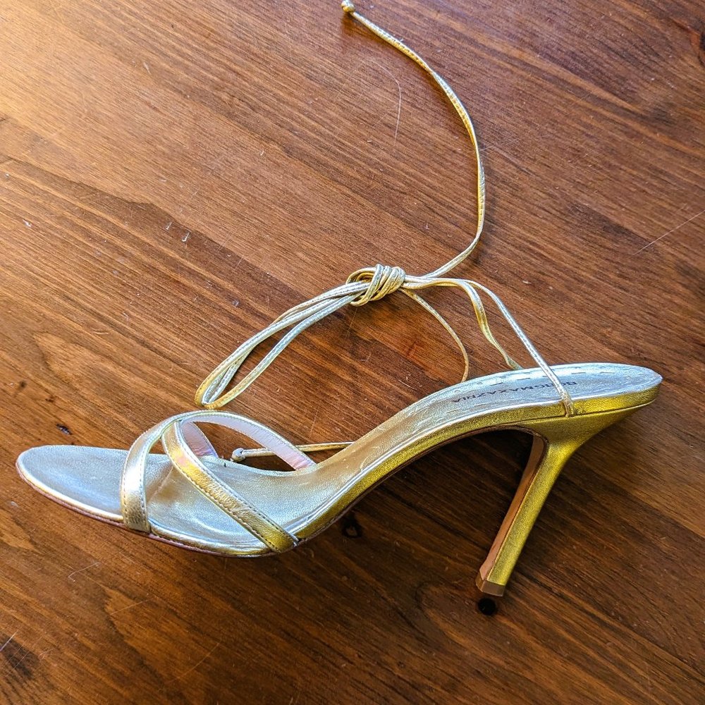 BCBG MAXAZRIA metallic gold ankle strap heeled sandals Size 8.5 - Picture 4 of 10